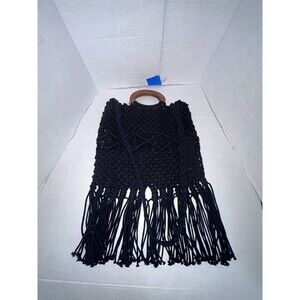 Danielle Nicole Crossbody Handbag Women’s Black  Knit Fringe Crochet boho hippie